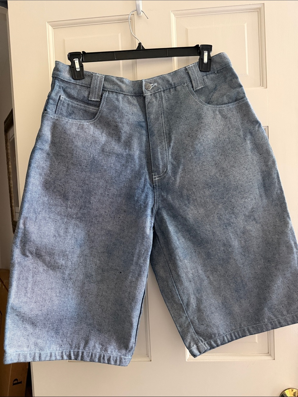 Men's Washed Blue Denim Jean Shorts - Relaxed Fit